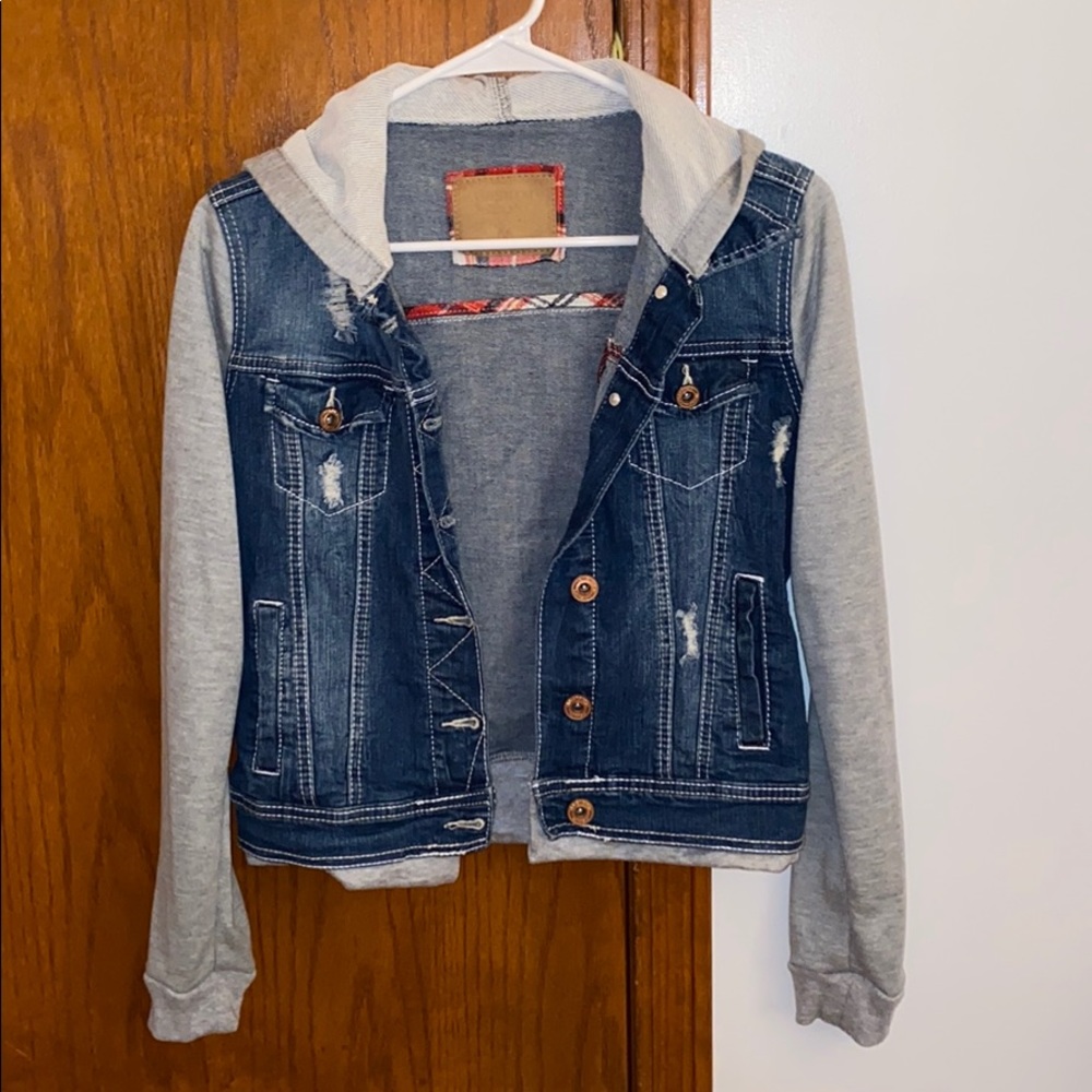 Jean jacket with clothe material.